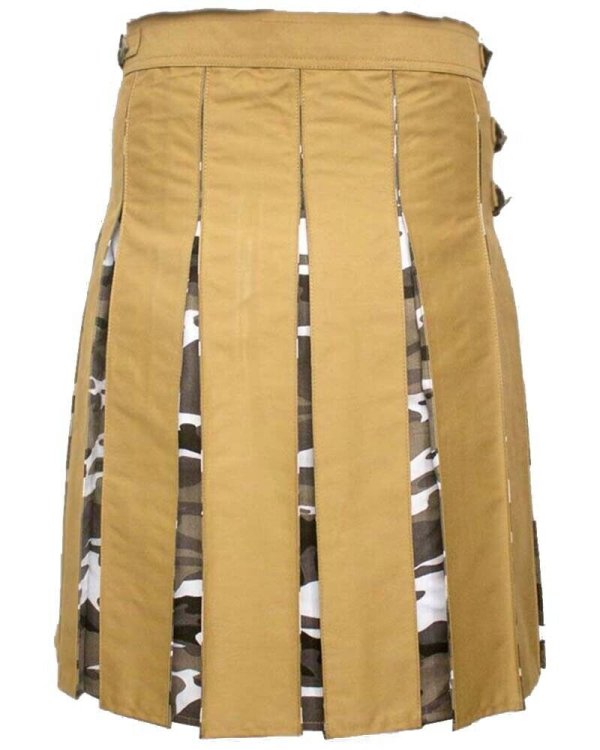 Fashion Hybrid Scottish Kilt Khaki With Camo Pleat Kilts For Men
