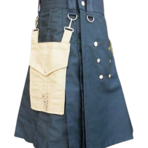 Scottish Black Utility Kilt Detachable Khaki Pocket