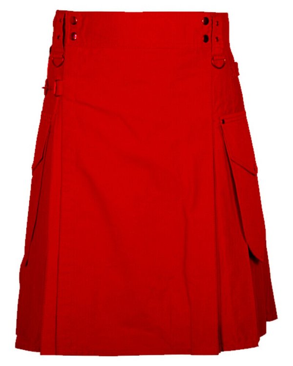 Red Scottish Fashion Utility Kilts For Men