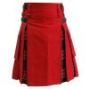 Scottish Fashion Utility Hybrid Kilts Red Color Acrylic Wool Tartan