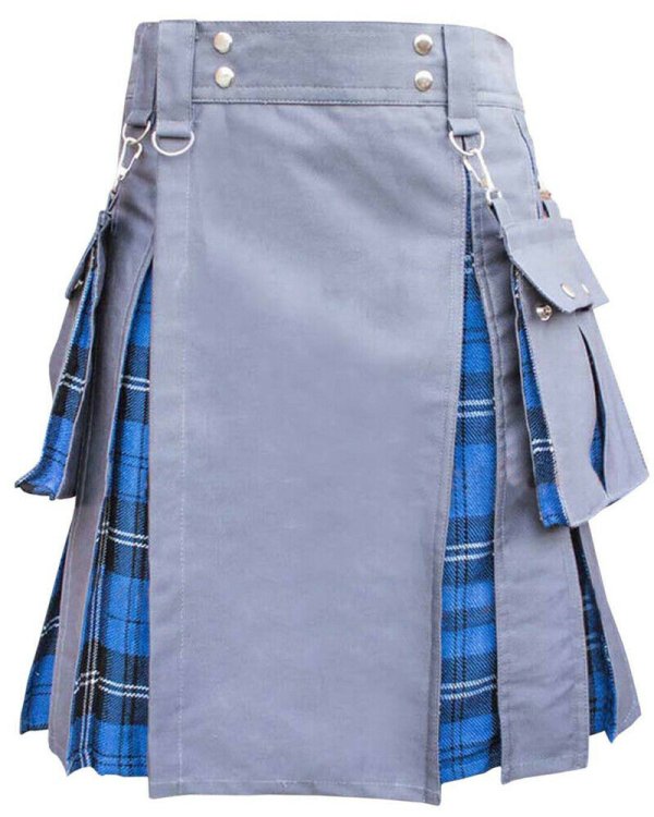 Men’s High Quality Grey Cotton Utility Hybrid Kilt