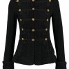 New Black Ladies Fur and Wool Coat Braid Jacket
