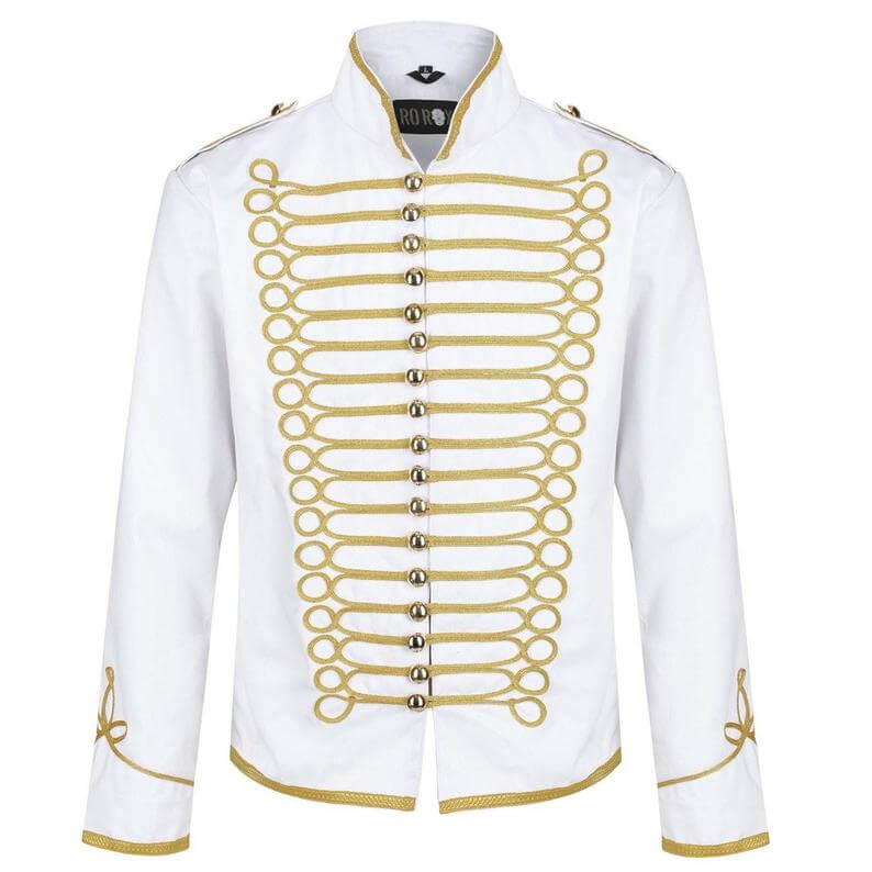 White Hussar Parade Steampunk Gothic Blazer Jacket Men Military Marching  Band Drummer Music Festival Parade Costume Homme 2XL