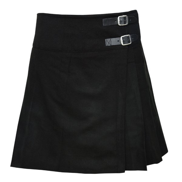 thumbnail image 2 of Ladies Black Stewart Tartan Pleated Kilt Skirt - 16" Length (Acrylic, Low Rise, Buckle Closure) 2 of 4