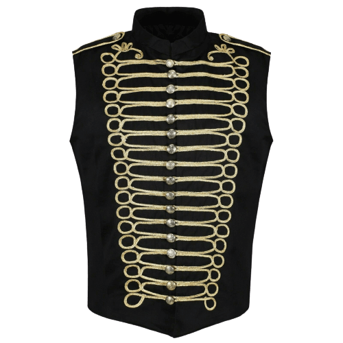 Black/Gold Men’s Military Hussar Drummer Vest Waistcoat
