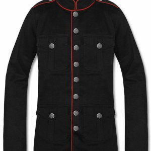 Men's Military Jacket Black Red Goth Steampunk Army Coat