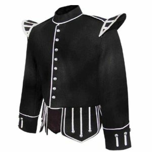 100% Wool Blend Military Piper Drummer Doublet Highland Jacket Black