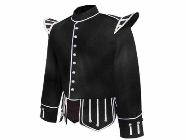 100% Wool Blend Military Piper Drummer Doublet Highland Jacket Black