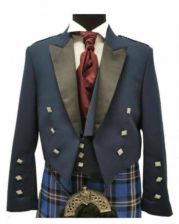 Prince Charlie Jacket Blue With Waistcoat Made to Measure Scottish Kilt Jacket