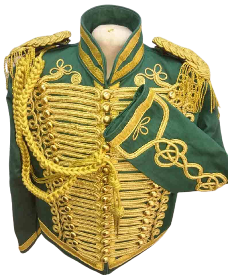Men Steampunk Military Jacket Gothic Marching Band Hussar Coat High Neck  Outwear