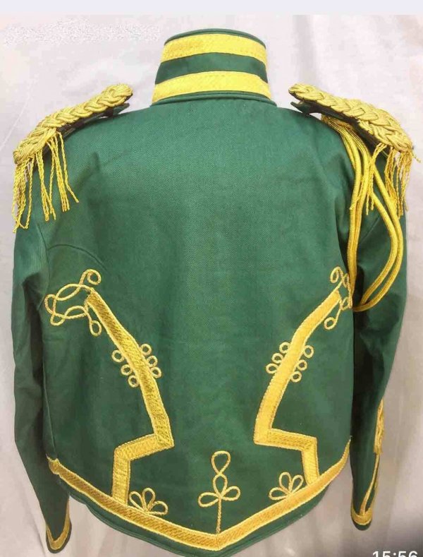 Steampunk Men Ceremonial Hussar Officer Green Military Jacket