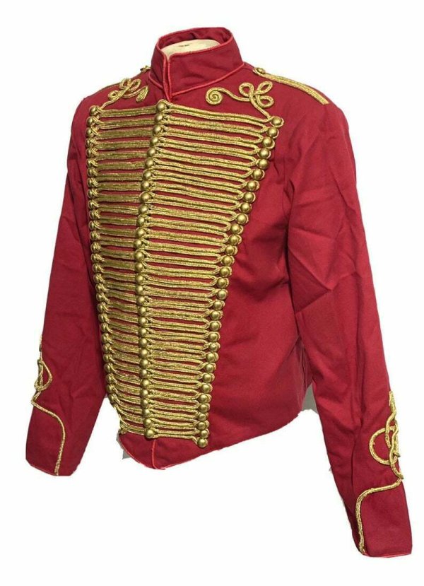 Men Ceremonial Hussar Red Military Jacket with Gold Braiding