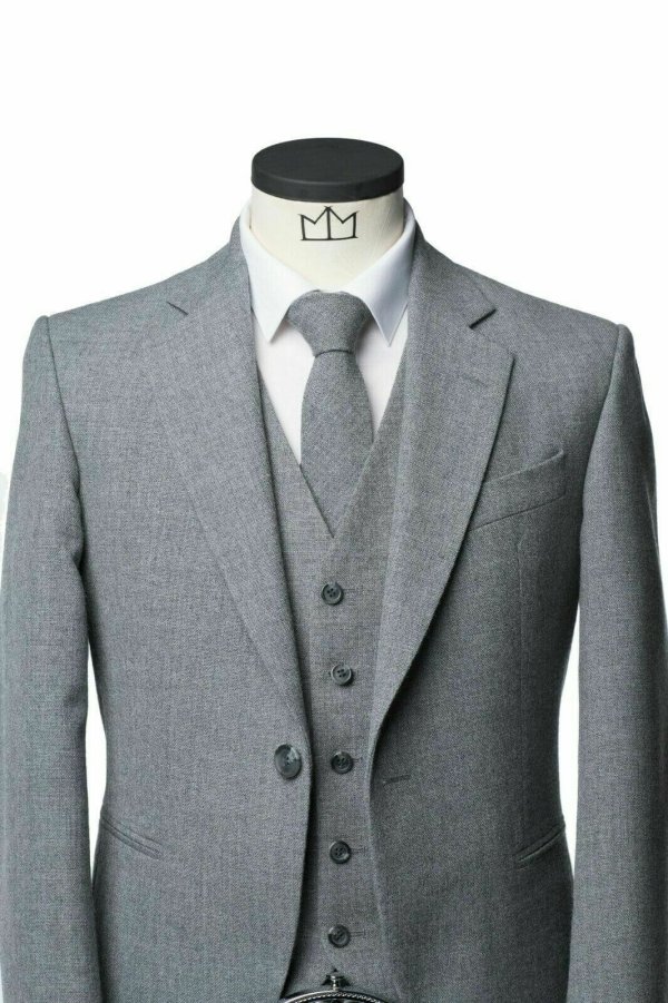 SCOTTISH LIGHT GREY LEMON TWEED WEDDING KILT JACKET