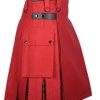 Men’s Red Cotton Utility Hybrid Kilt – Wallace Tartan Under Pleats