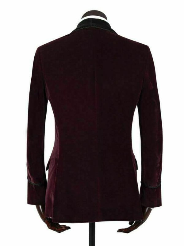 Men’s Maroon Vintage Velvet Smoking Jacket with Shawl Collar Dinner Jacket