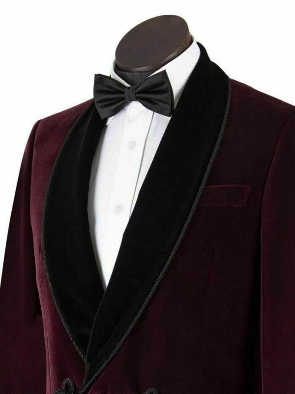 Men’s Maroon Vintage Velvet Smoking Jacket with Shawl Collar Dinner Jacket