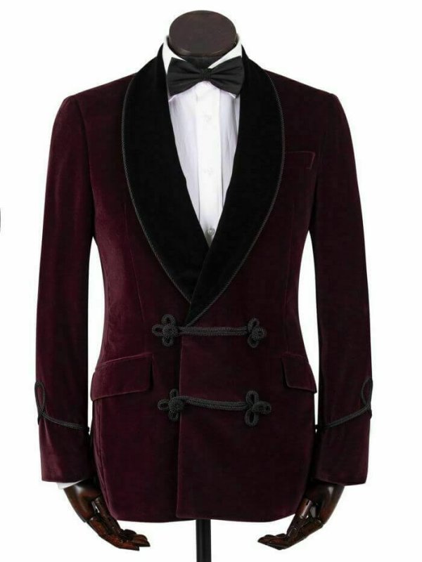 Men's Double Breasted Velvet Blazer Burgundy Velvet Dinner 