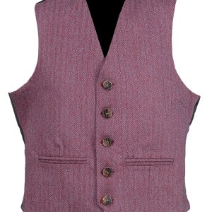Bright Red/White Herringbone Tweed Braemar/Argyle Scottish Kilt Jacket & Vest