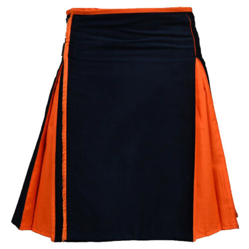 Black Hybrid Kilt With Orange Pleats Scottish Kilts