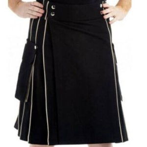 Black Utility Kilt Scottish Fashion Utility Kilts &Side Pocket Kilt For Men