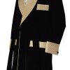 Men’s Long Smoking Jacket Maroon Velvet Quilted Smoking Robe Belted Dinner Gown