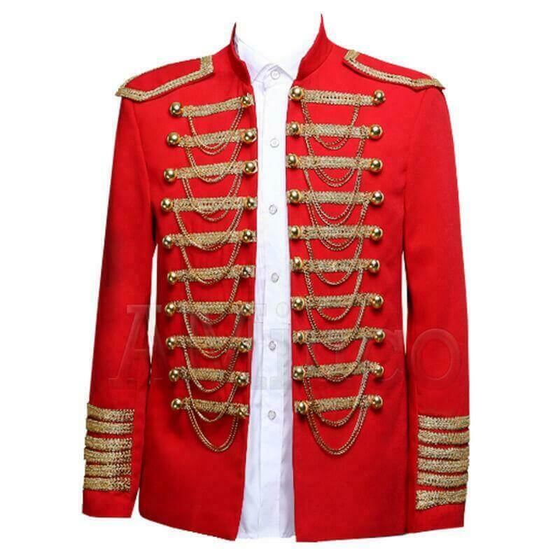 Women Red Black Wool Military Commander Officer Hussar Gothic Band Jacket