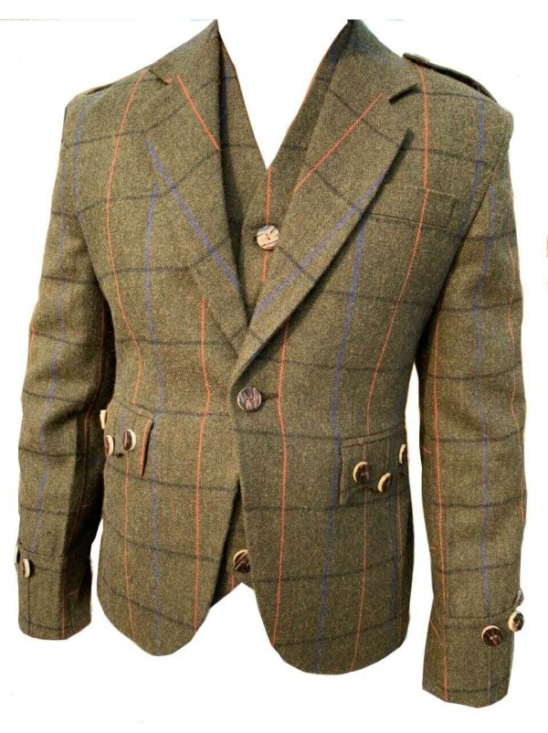Scottish Argyle Kilt Jacket & Vest Men’s New Green Tweed Wedding Jacket For Sale