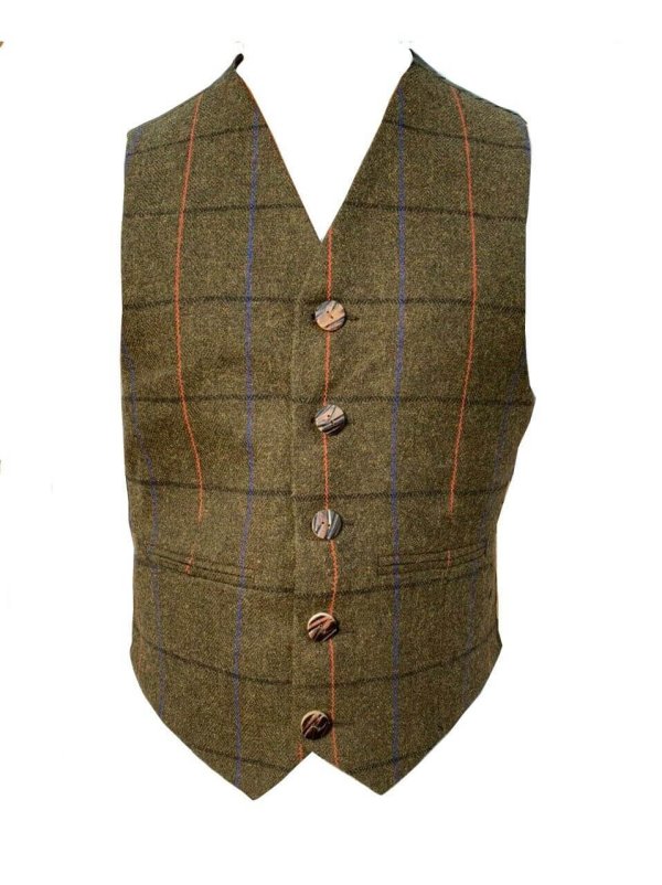 Scottish Argyle Kilt Jacket & Vest Men’s New Green Tweed Wedding Jacket For Sale3