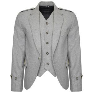 WOOL Argyle kilt Jacket & Waistcoat Vest Scottish Argyle Jacket Light Grey