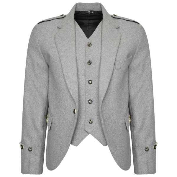 WOOL Argyle kilt Jacket & Waistcoat Vest Scottish Argyle Jacket Light Grey