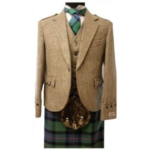 Scottish Mens Khaki Argyle Kilt Jacket & Vest 100%Tweed Wool Wedding Kilt Jacket