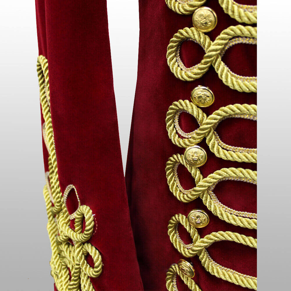 Men Braided Red Velvet Jacket Military Gold-Braided-Jacket-Hussar-Velvet-Jacket