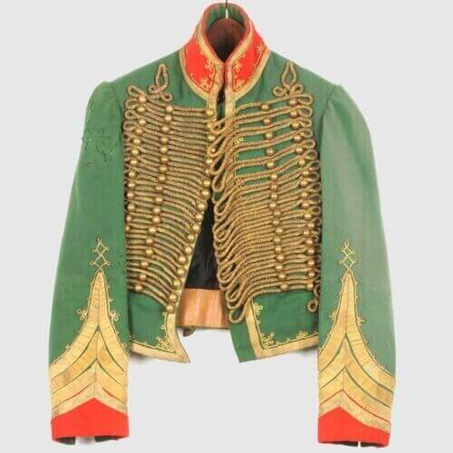 New Men's Green FRENCH HUSSAR Military Jacket, French green hussar jacket