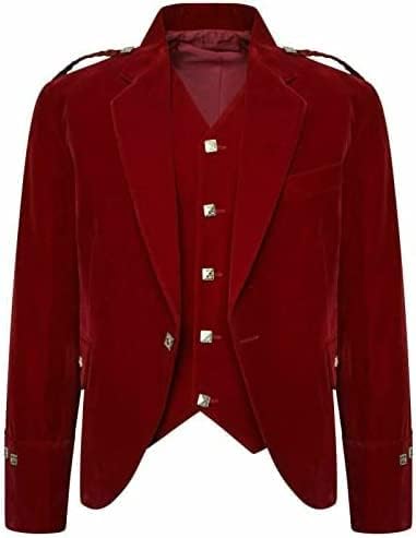 Red Velvet Scottish Argyll Kilt Jacket