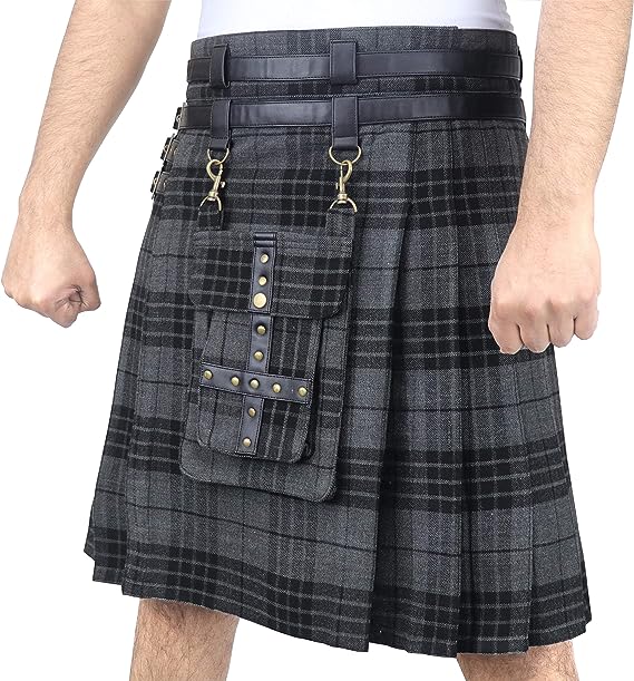 Tartan Utility Kilts for Men with Front Detachable Pocket