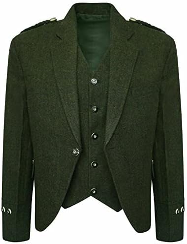 Vogue Wears Scottish Green Tweed Argyll Argyle Highland Kilt Jacket and Waistcoat Vest Scottish Wedding Dress