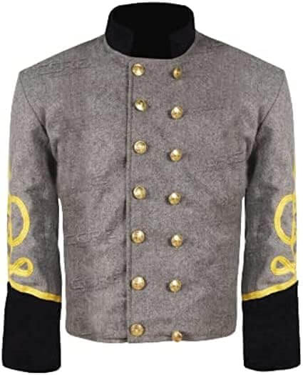 Civil War CS Officer’s Grey with Black 4 Braid Double Breast Shell Jacket