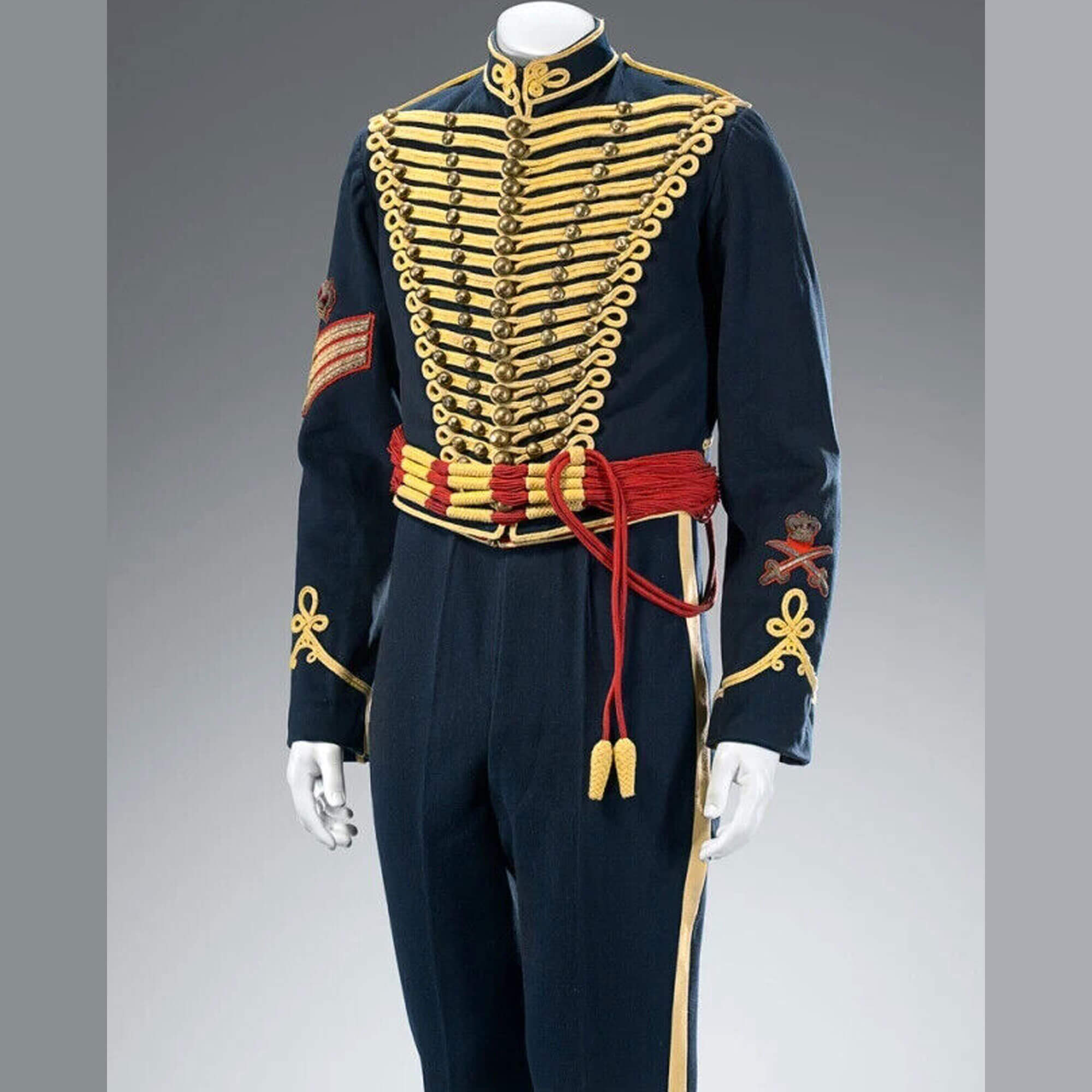 New 1815C Hussar Military Officer British Black Wool Men Braid Jacket