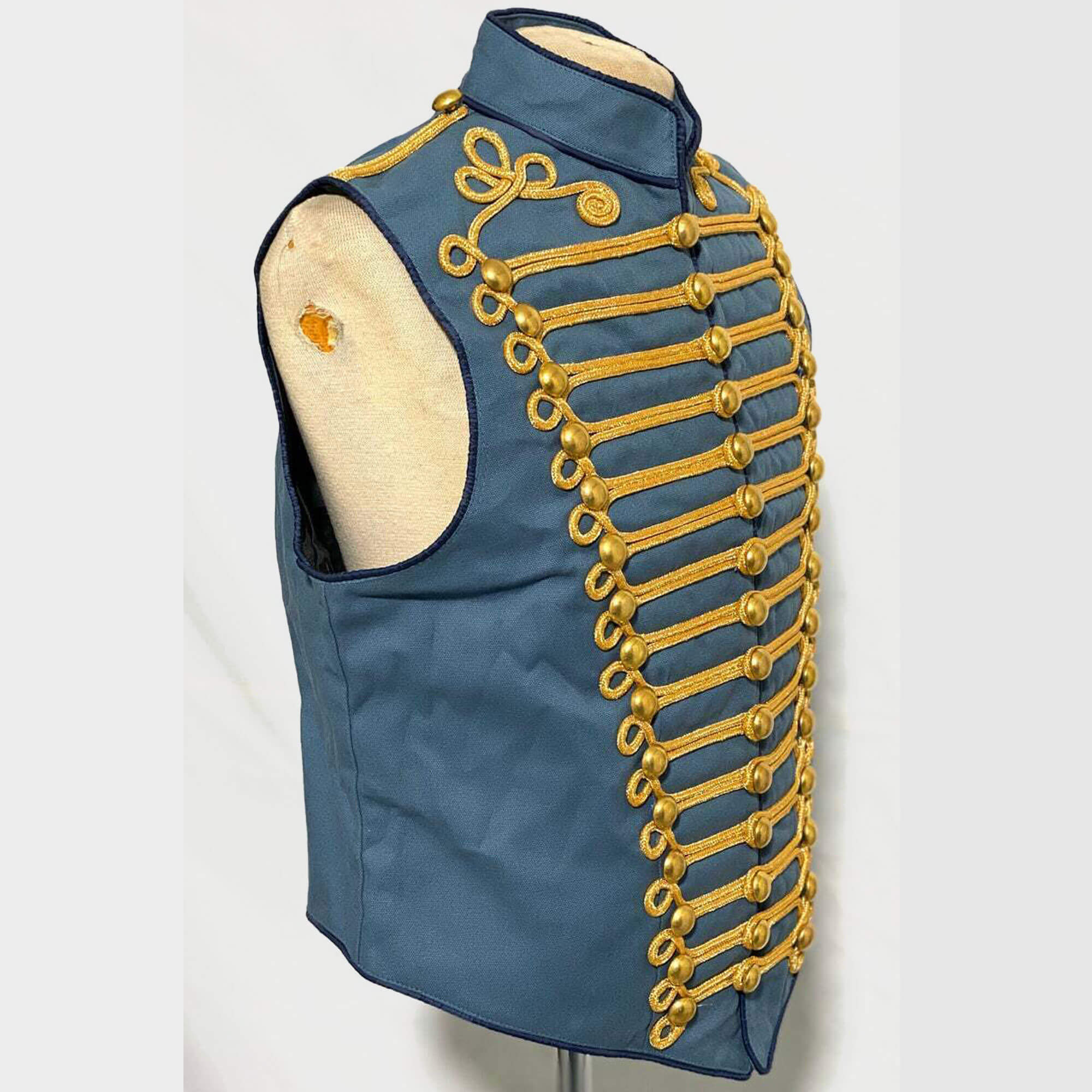 New Mens Military Army Blue with GOLD Braiding Hussar Waistcoat Jacket