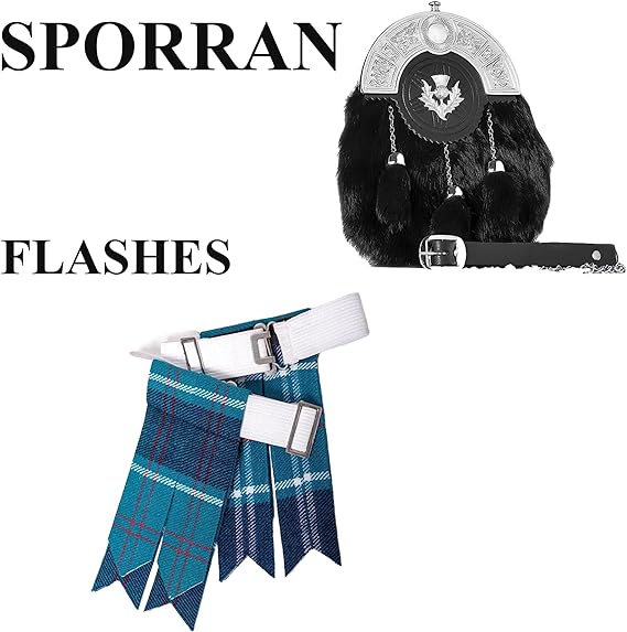 Scottish Traditional Highland 8 Yard Tartan Kilt with Kilt Accessories