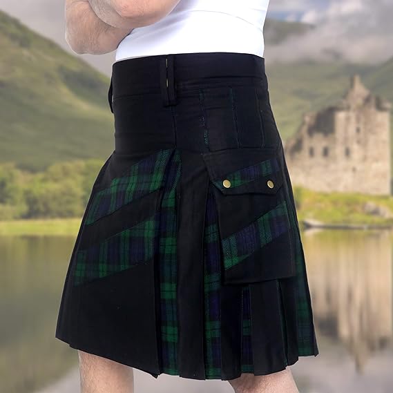 Men’s Modern Hybrid Cotton & Tartan Kilt Cross Strip Designer for Weddings