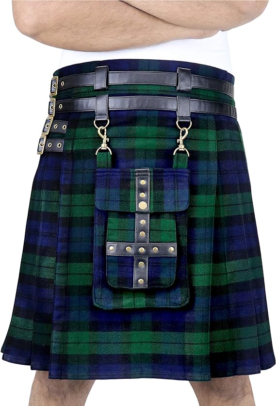 Tartan Utility Kilts For Men with Front Detachable pocket