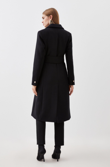 Italian Manteco Wool Blend Tailored Belted Midi Coat