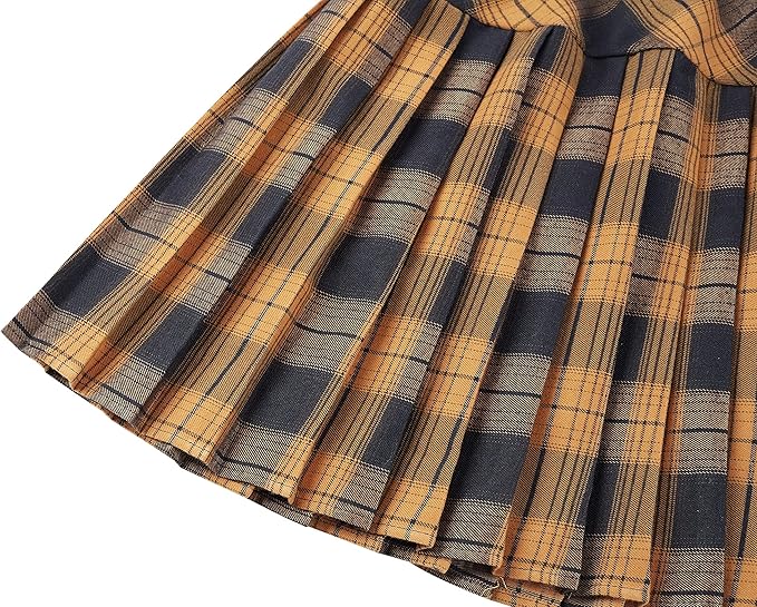 Women’s Elastic Waist Plaid Pleated Skirt Tartan Skater School Uniform Mini Skirts