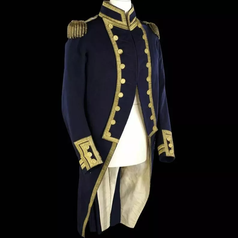 Navy Blue Regency Military Uniform Men's Jacket ,Admiral coat, Military regency