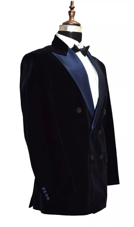 Men Navy Blue Smoking Jackets Designer Wedding Tuxedo Party Wear Blazer Coats