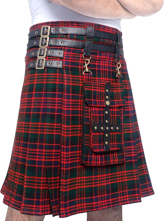 Adjustable 16 oz Tartan Utility Kilts for Men with Front Detachable Pocket