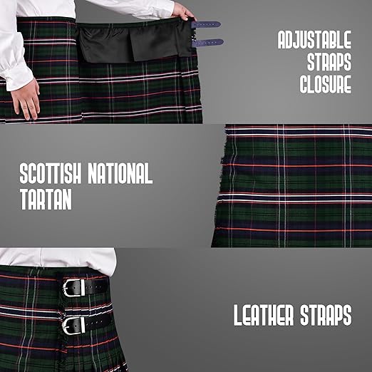 Kilt for Men I Scottish Tartan Kilt Polyviscose 8 Yard Traditional Men’s Kilt