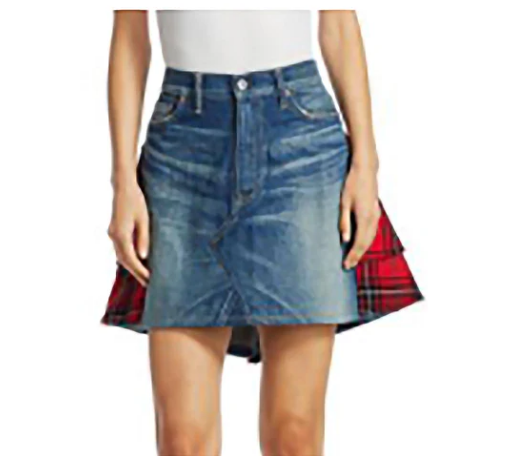 Ladies Blue Denim And Tartan Kilt or Skirt