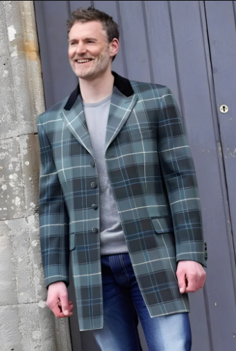 Men's Mid-Thigh Length Tartan Jacket